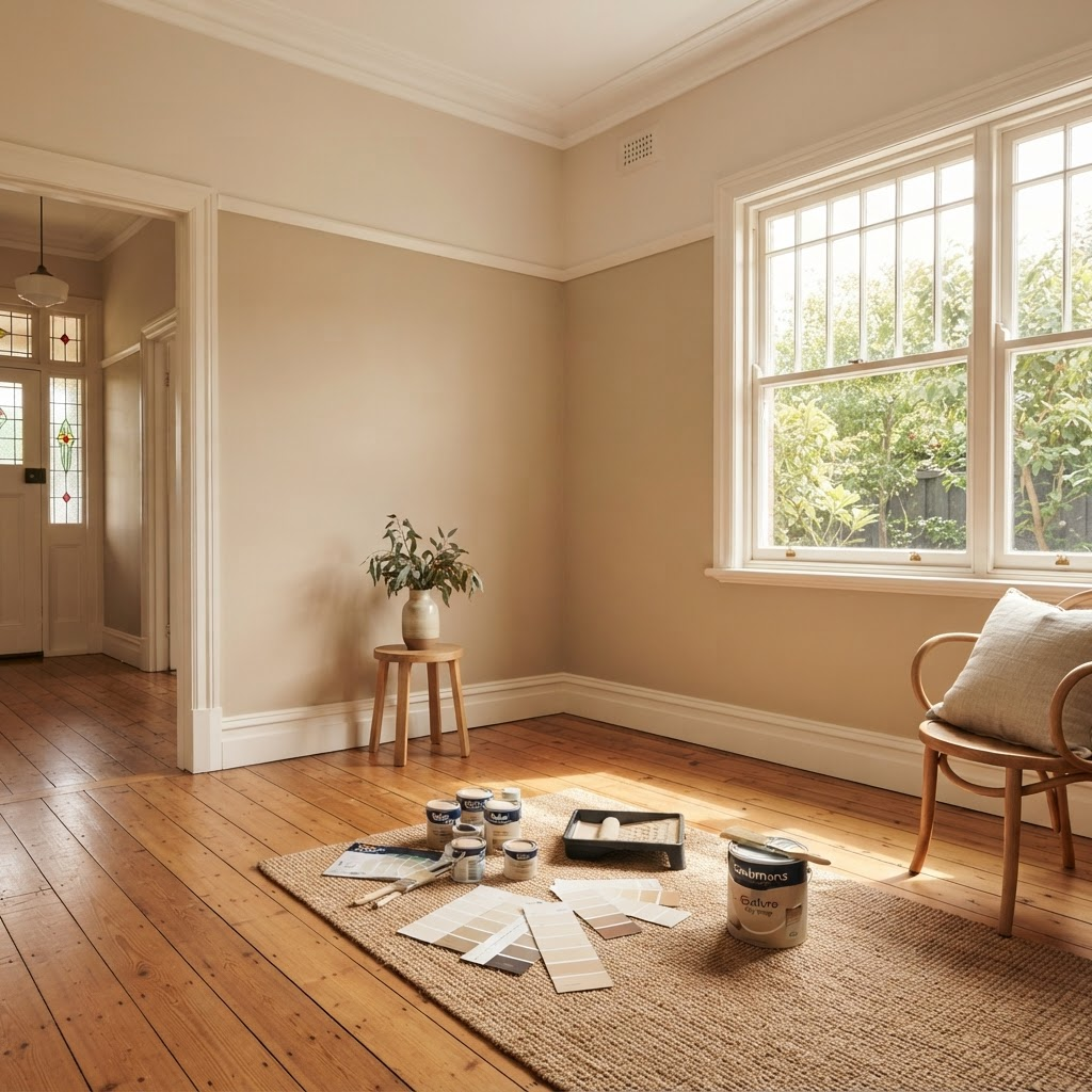 Warm neutral painted Sydney interior with natural light