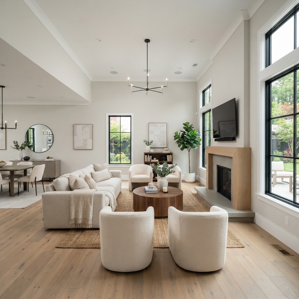 Expert interior painting in Sydney - bright modern living room with a clean neutral finish