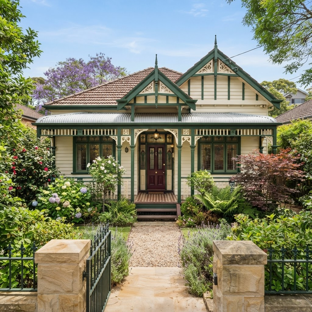 Repainted Federation weatherboard facade with restored timber trims in Beecroft