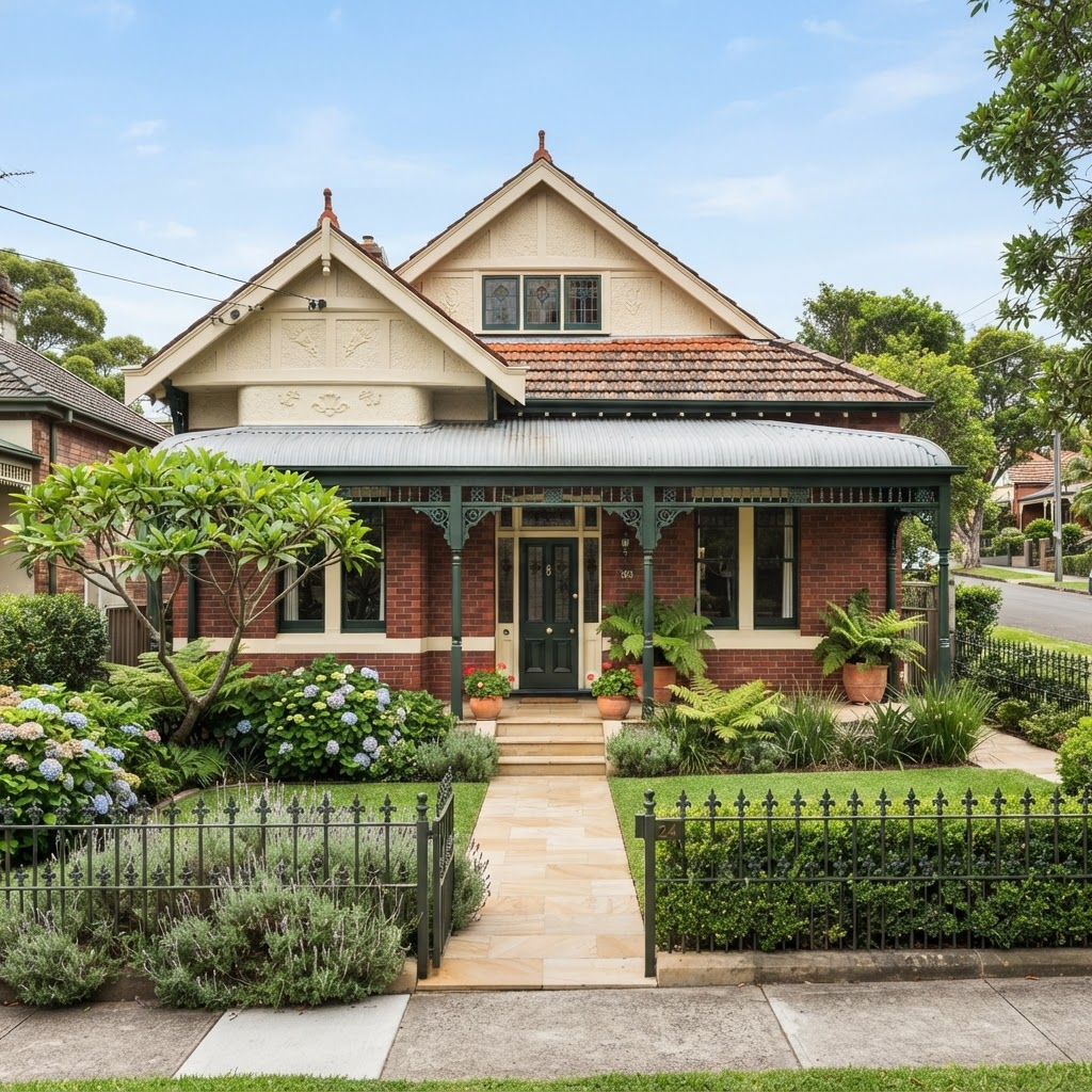 Restored Federation home facade painted in a heritage colour scheme near Bondi