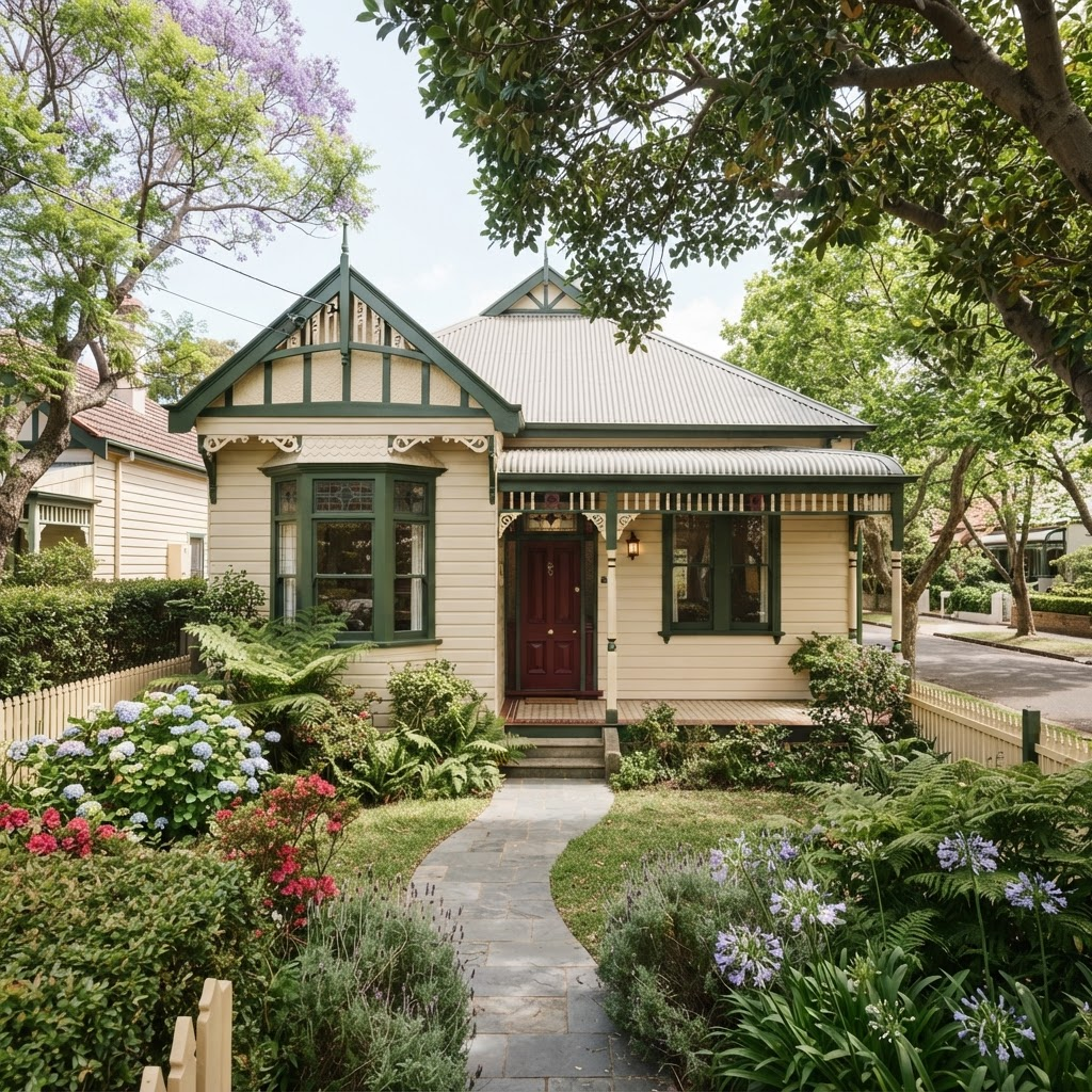 Repainted Federation facade with restored timber trim on a Hunters Hill street