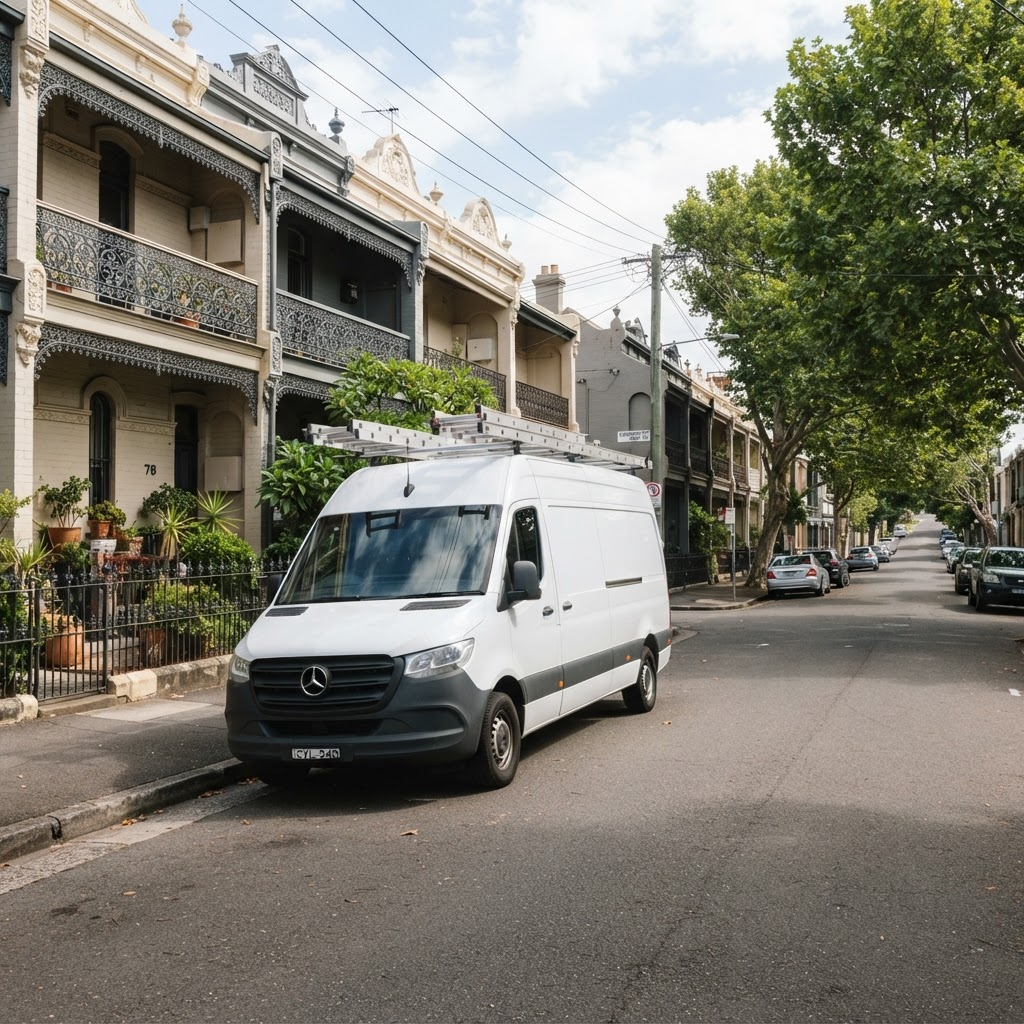 Sydney Paintmasters van parked on a terrace-lined street in Leichhardt