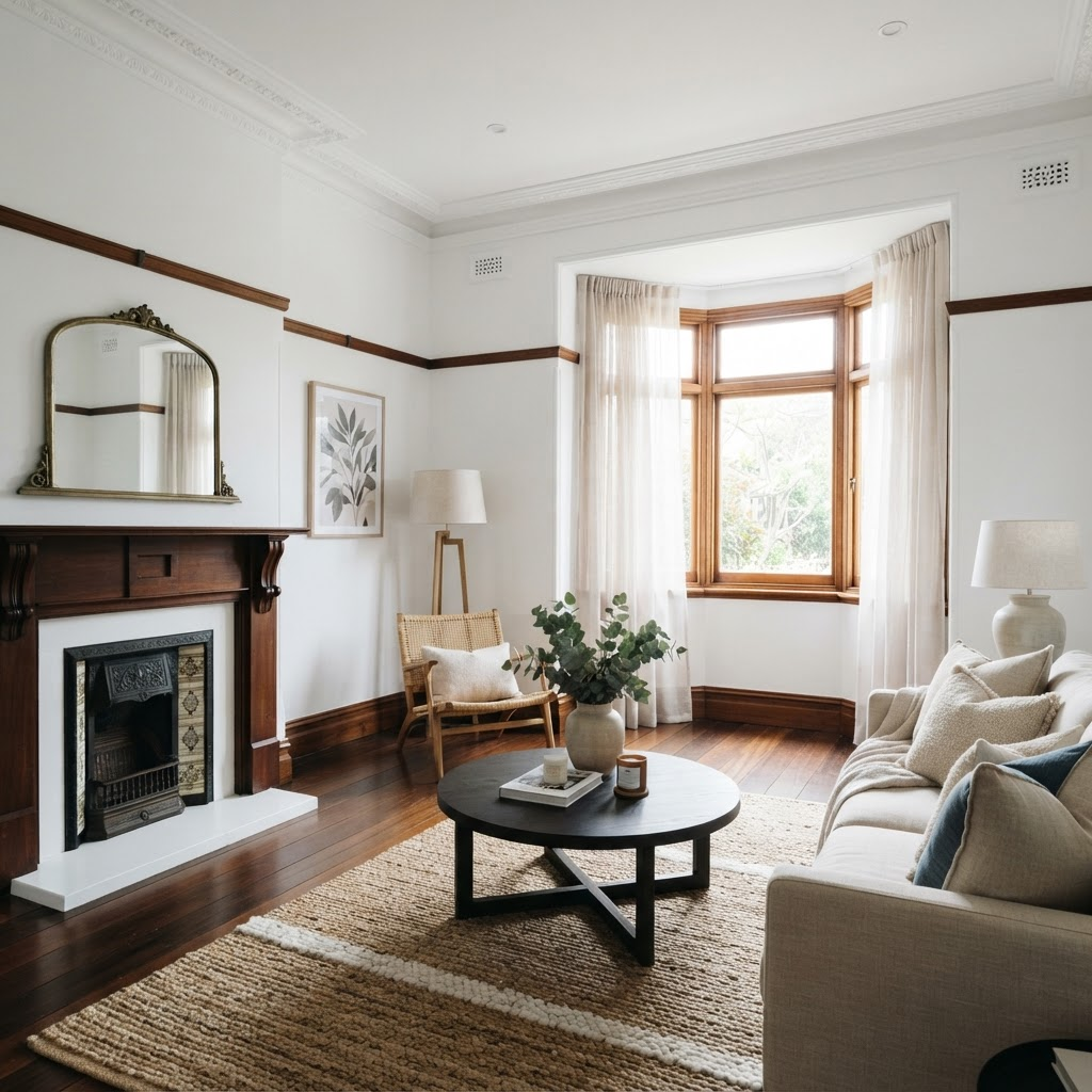 Federation semi interior in Kensington after a full ceiling and wall repaint