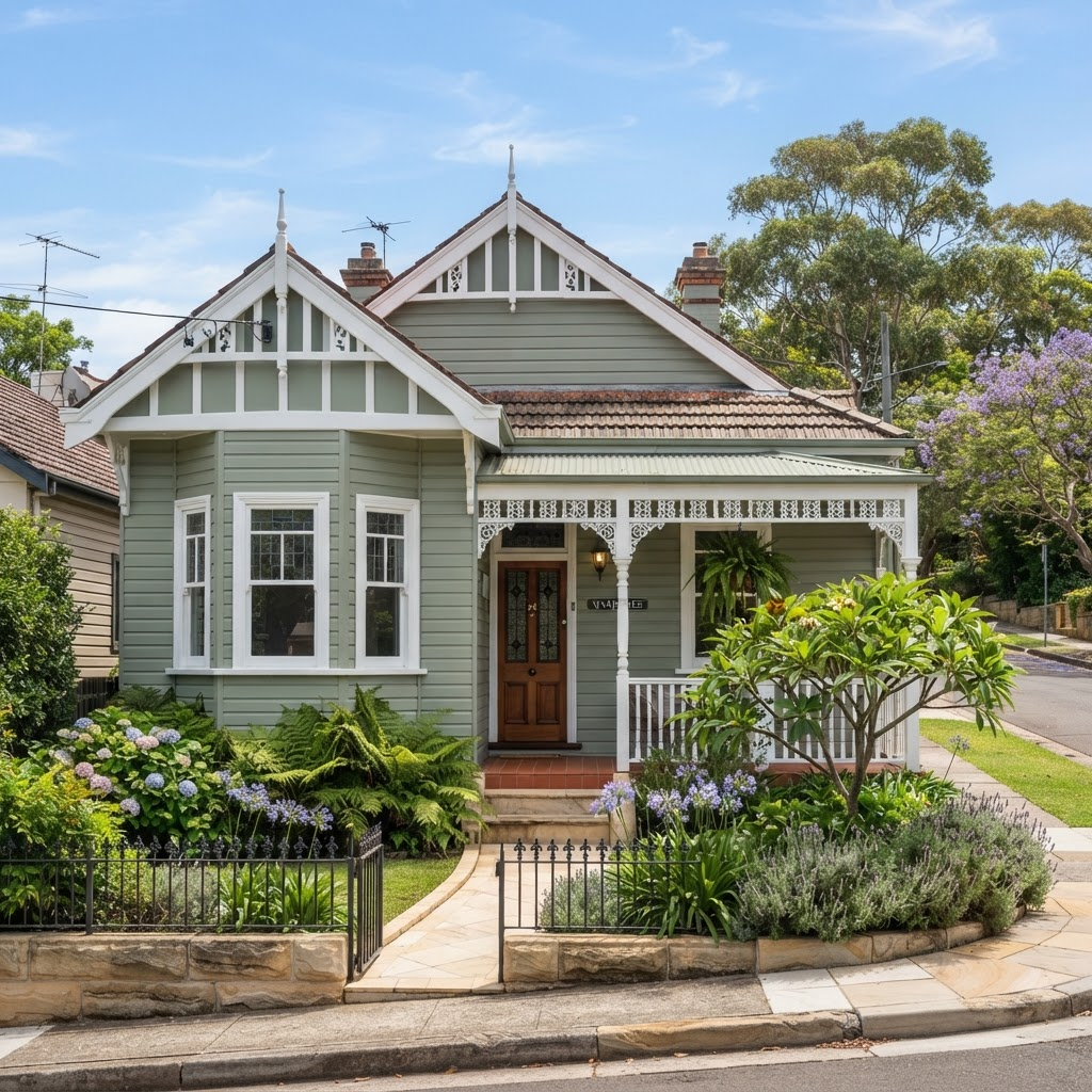 Freshly repainted Federation weatherboard facade with restored timber trim on a Lower North Shore home
