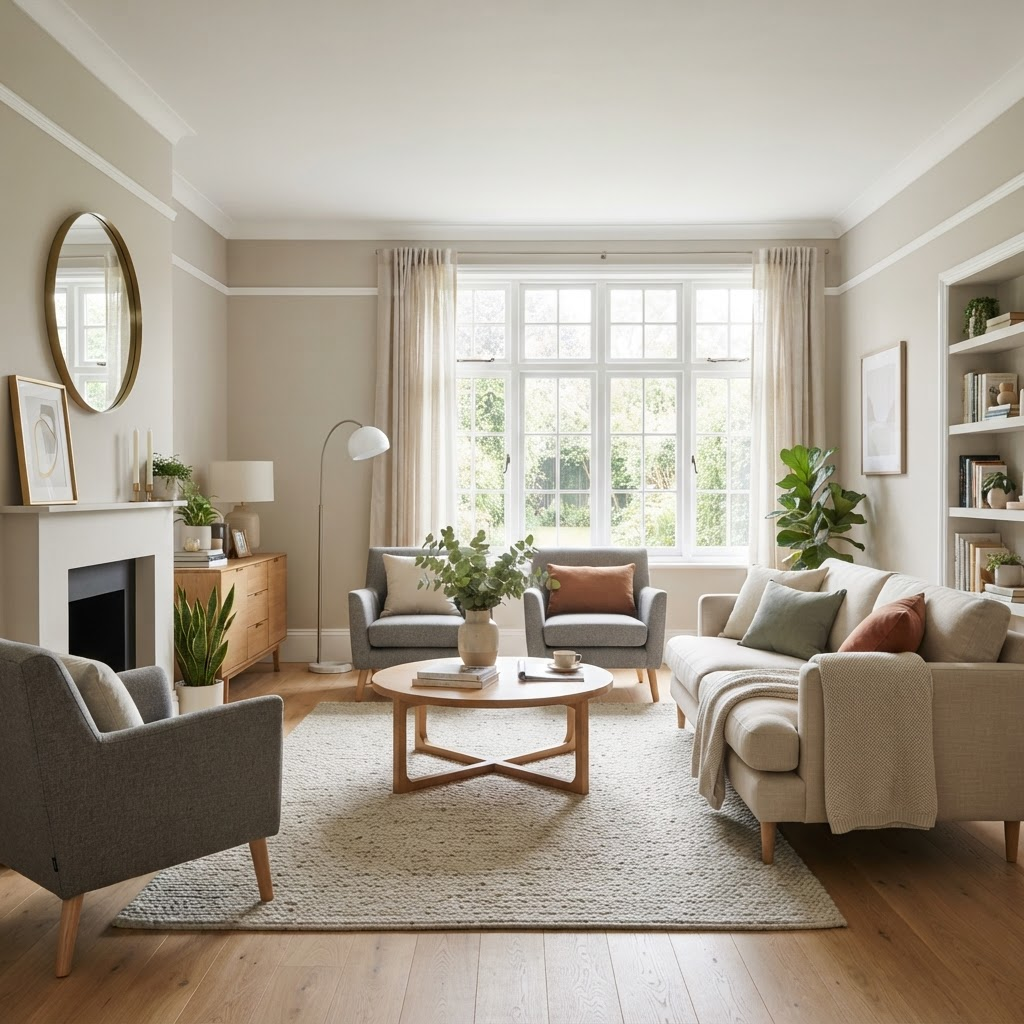 Bright interior living room repaint with crisp white ceilings and freshly coated walls on the Lower North Shore
