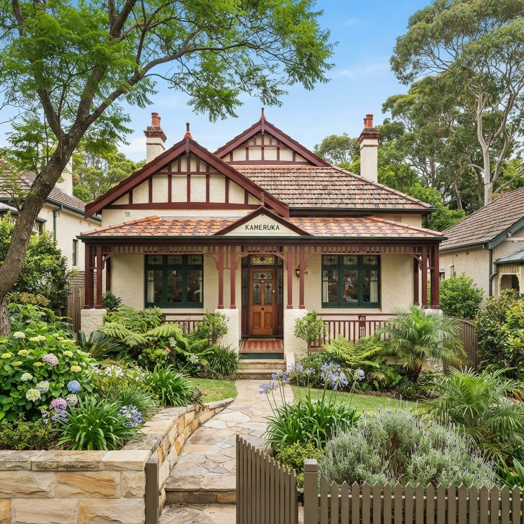 Freshly repainted Federation home facade on a leafy Mosman street