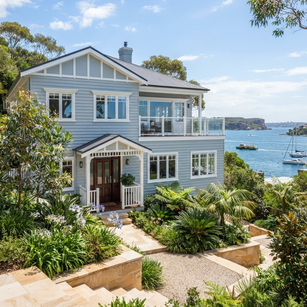 Weatherboard exterior recoated against harbour salt air near Balmoral in Mosman