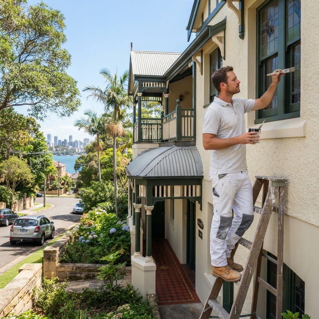 Sydney Paintmasters crew repainting a heritage home exterior in Mosman