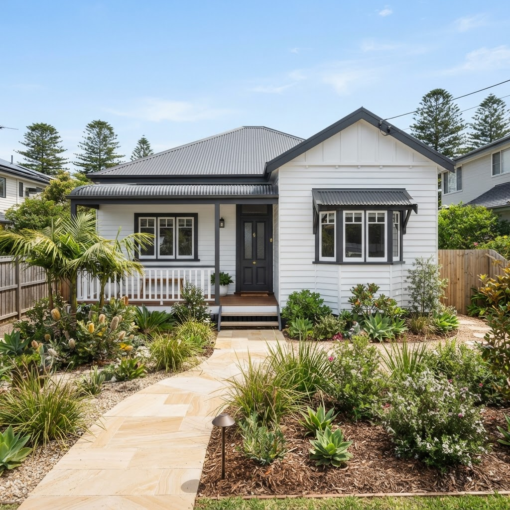 Weatherboard cladding restored and repainted on a Newport home near the beach