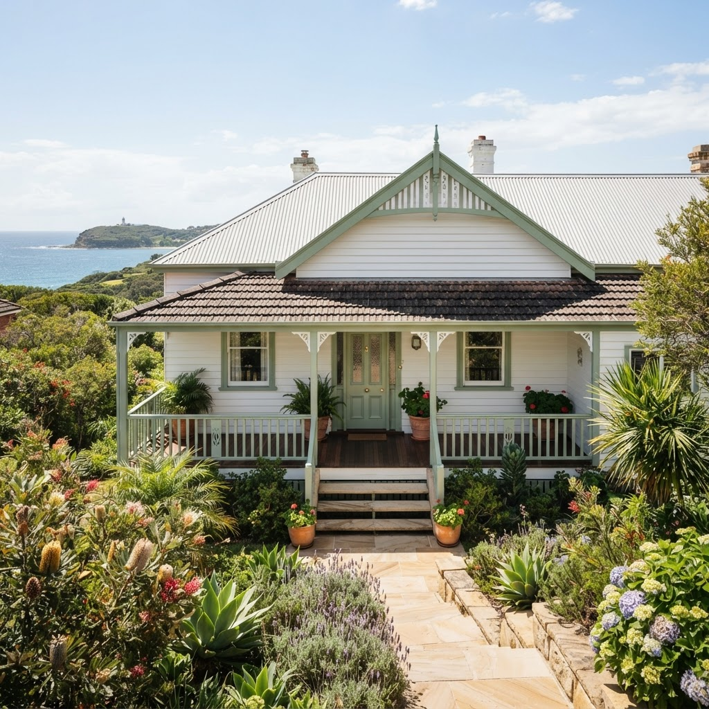 Repainted heritage weatherboard cottage exterior in Palm Beach with a coastal colour scheme