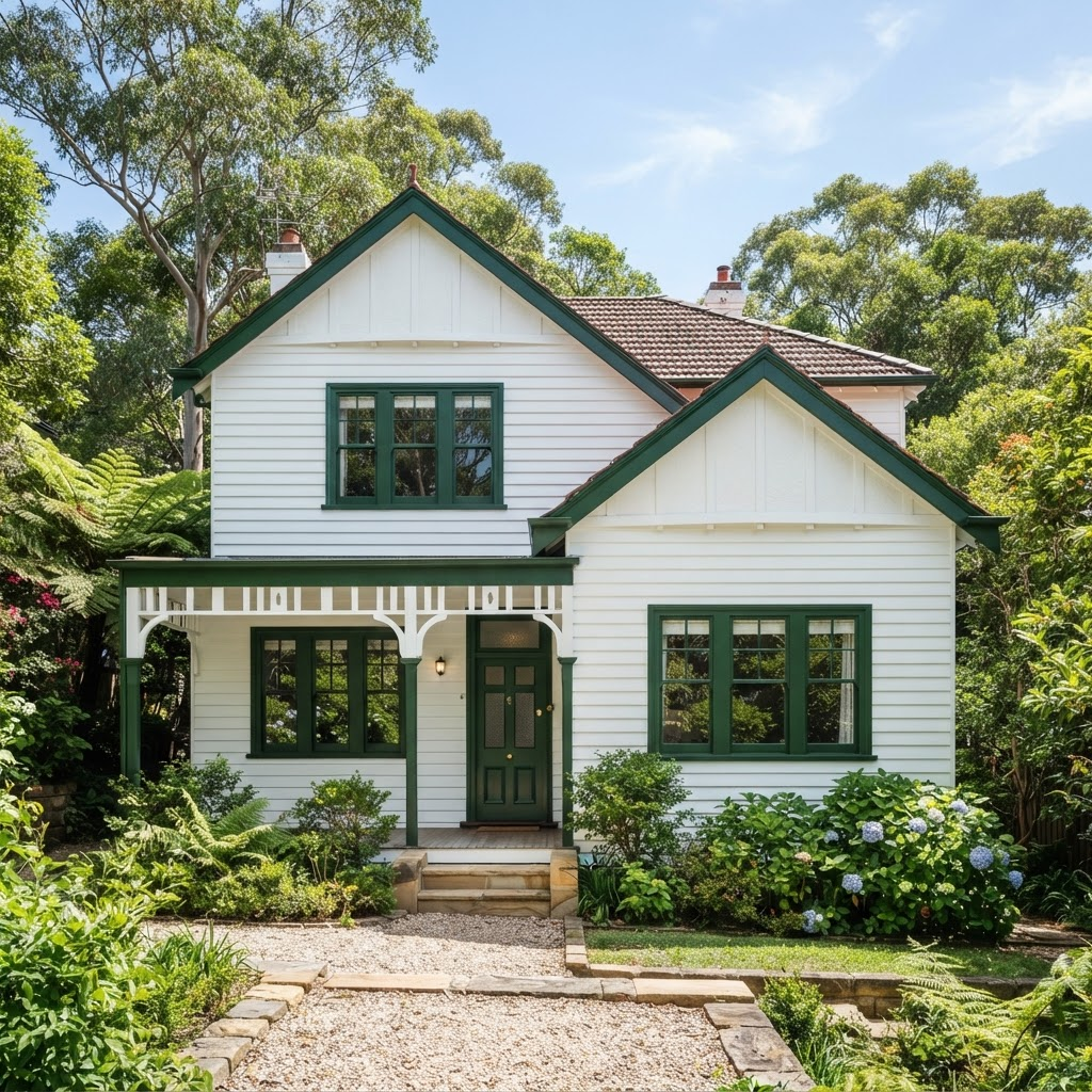 Repainted weatherboard and timber window trims on an older Upper North Shore house