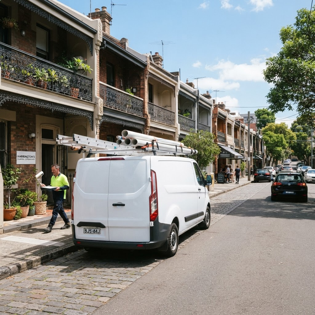Sydney Paintmasters van parked on a narrow terrace street in central Sydney