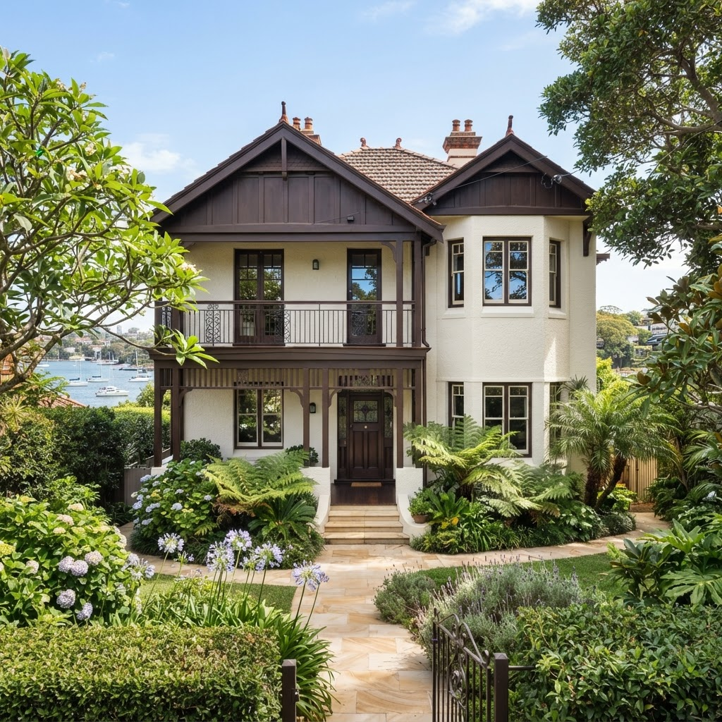 Heritage Vaucluse home with newly painted render and restored timber detailing on the facade