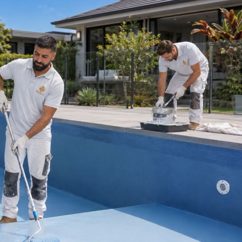 Professional pool painting Sydney with premium epoxy coatings UV and chlorine resistant for concrete pools