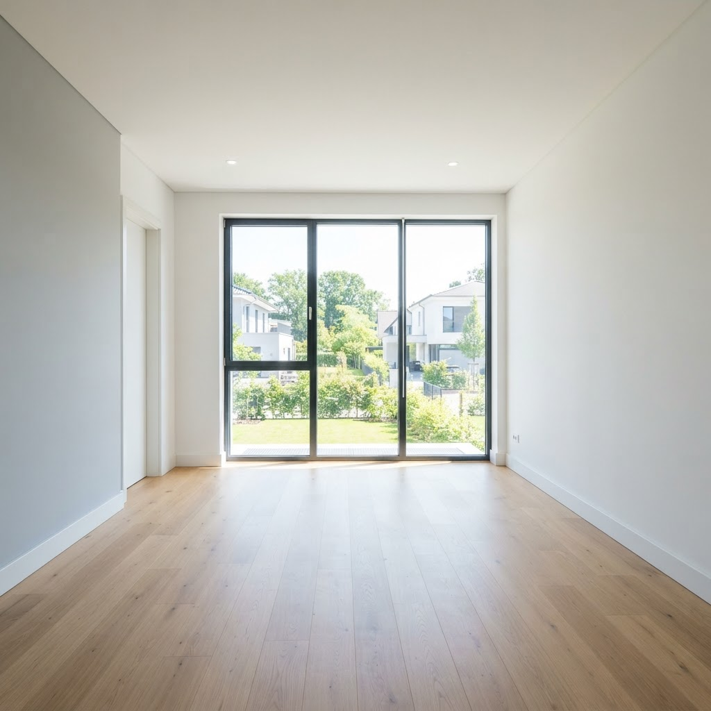 Residential house painting in Sydney - freshly painted interior room with white walls, large windows and professional finish for homes, units and townhouses