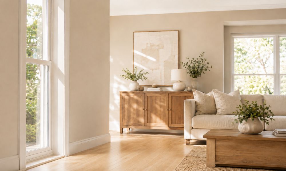 Warm neutral painted Sydney interior with natural light