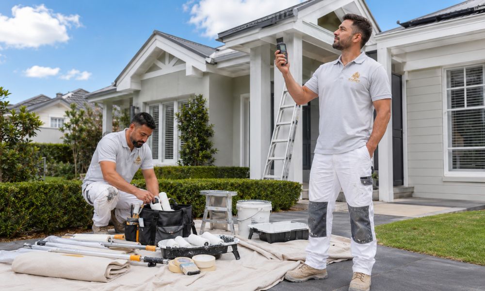Professional painting equipment and weather monitoring for optimal painting conditions