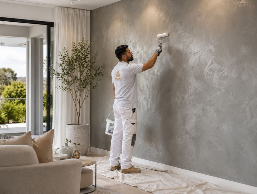 Sydney interior with a decorative feature wall in limewash or metallic finish
