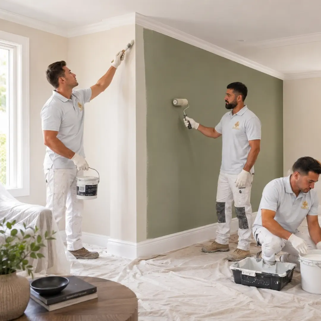 Bright repainted Sydney living room interior with crisp ceiling and wall lines