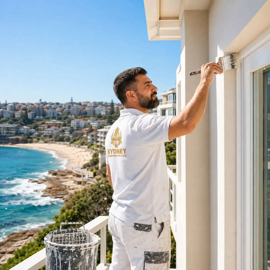 Painter finishing a weather-resistant exterior repaint on a Coogee beachside home