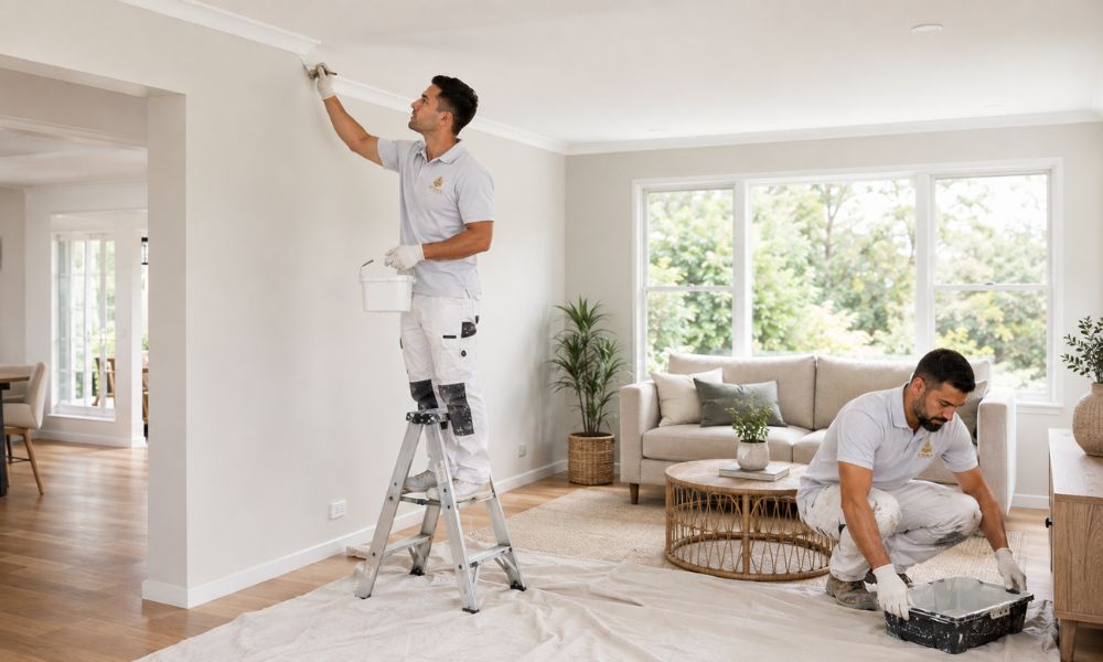 Lane Cove living room interior after a low-sheen wall and ceiling repaint