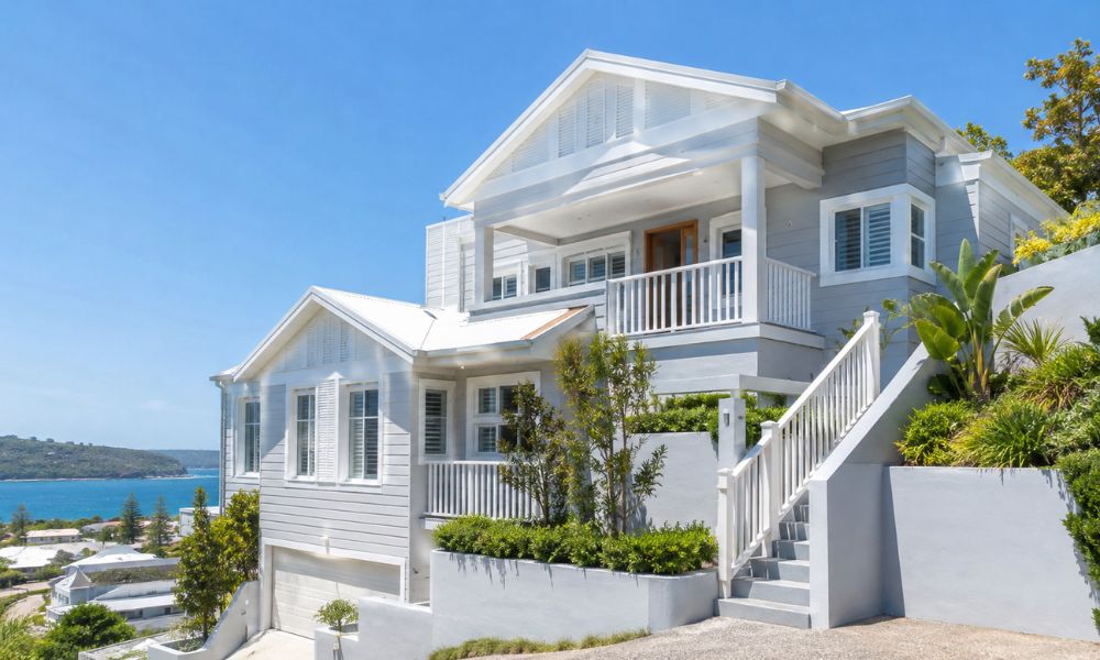 Fresh exterior coating on a high-set multi-level Palm Beach home above Pittwater
