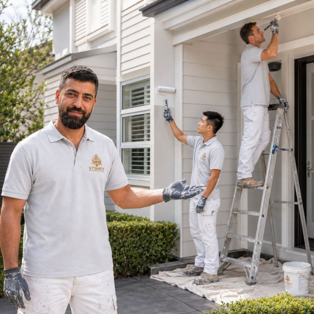 Sydney Paintmasters painter rolling a fresh exterior coat on a Ryde brick and tile home