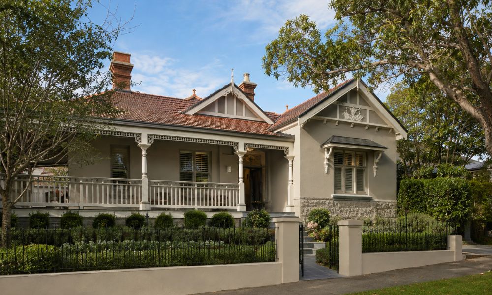 Freshly repainted Federation home exterior with restored timber detail on a Denistone street