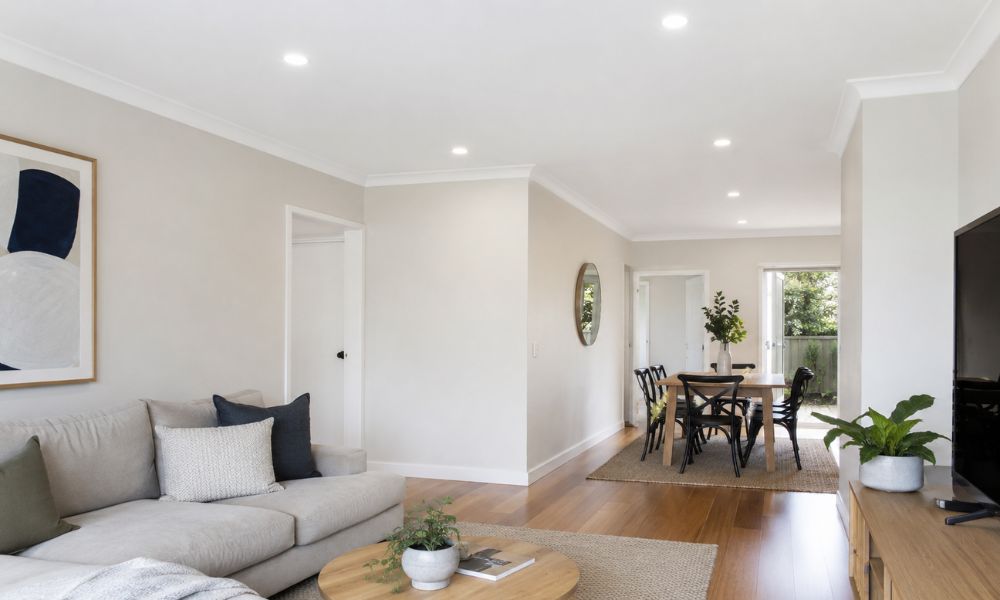 Bright interior living room repaint in a Ryde family home with crisp cut-in lines