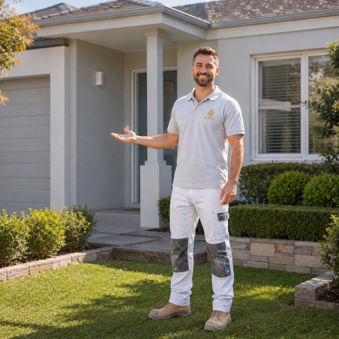 Sydney Paintmasters painter rolling a fresh exterior coat on a large St Ives family home