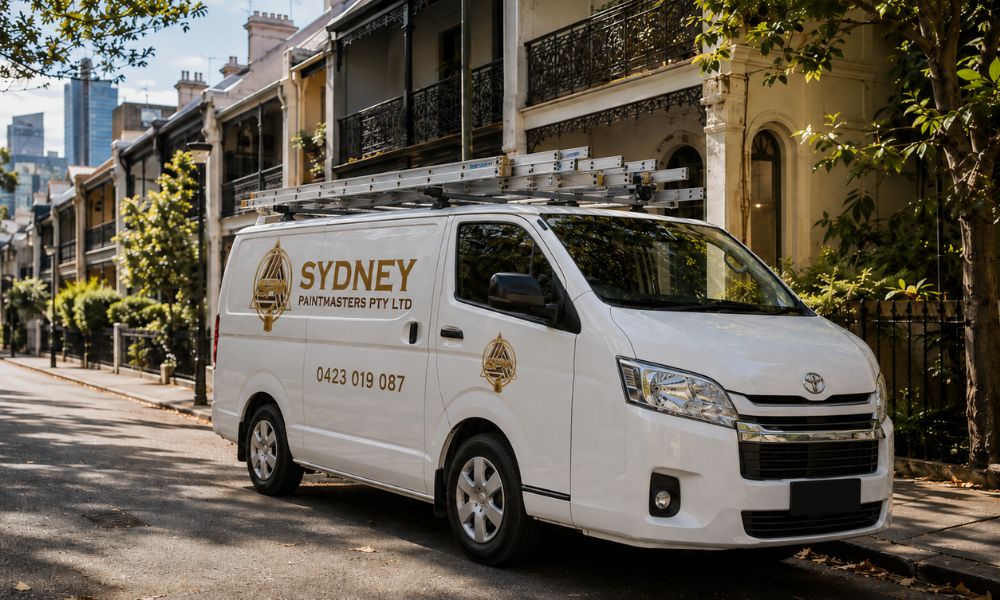 Sydney Paintmasters van parked on a narrow terrace street in central Sydney