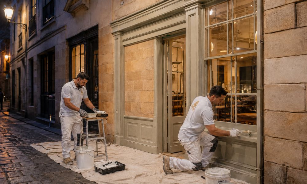 Freshly repainted timber shopfront joinery on a historic pub in The Rocks