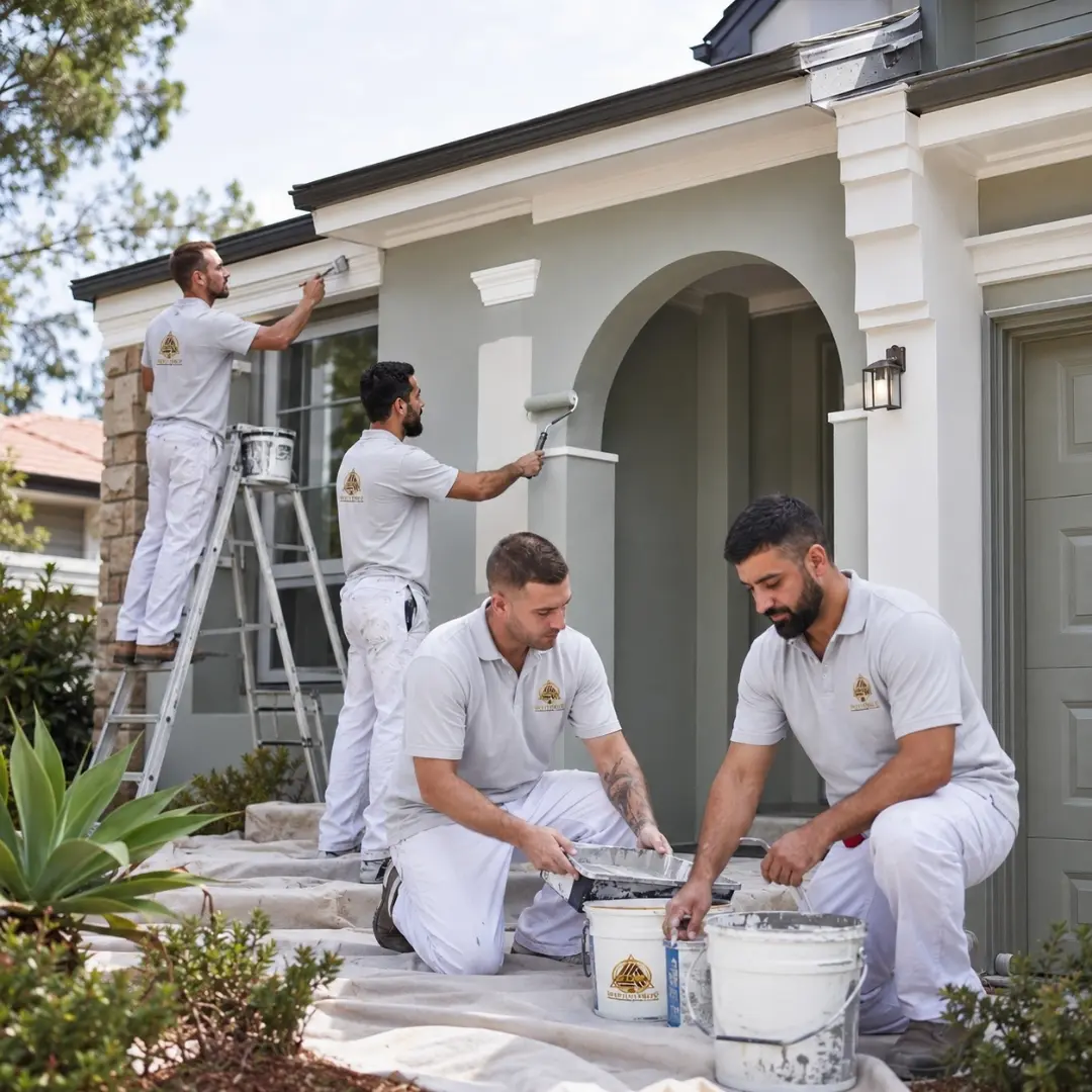 Repainted exterior of a Sydney home with clean render and trim, blue sky