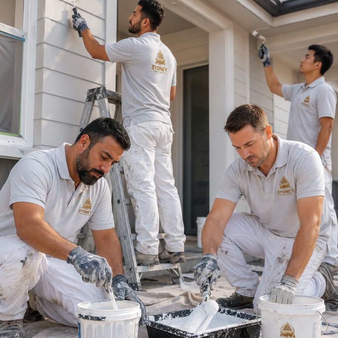 Sydney Paintmasters painters preparing and painting a residential home exterior