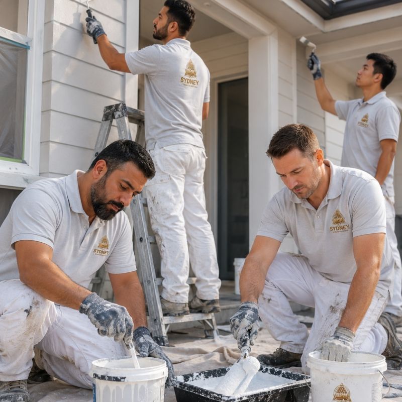 Sydney Paintmasters painters preparing and painting a residential home exterior