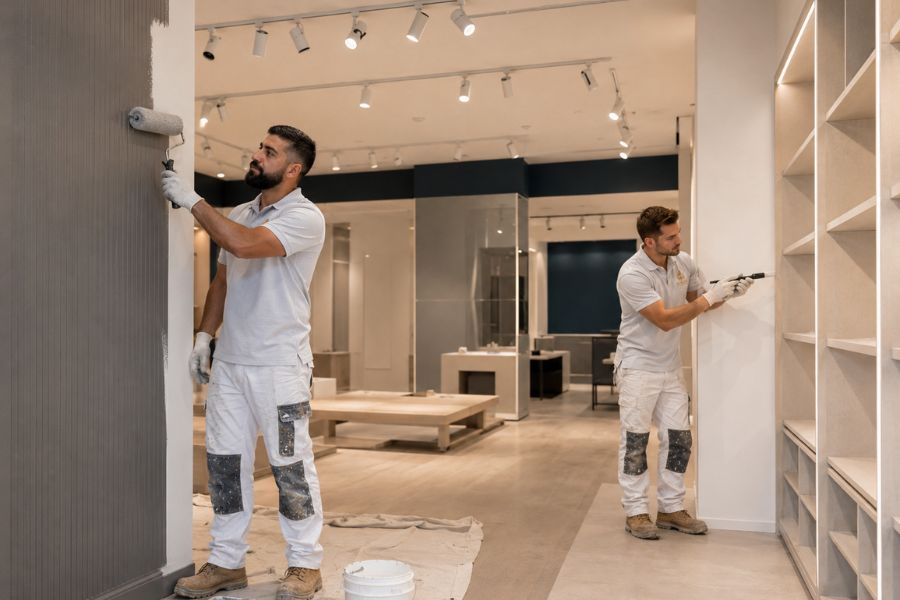 Sydney retail tenancy freshly painted during fit-out with clean walls and shopfront