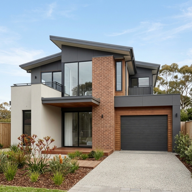 Exterior house surfaces including rendered walls, brickwork, weatherboards and fibre cement cladding