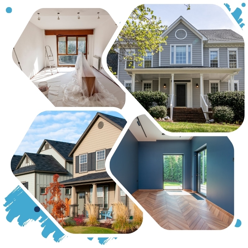 A team of painters in Centennial Park working on the interior of a home, applying fresh coats of paint to a house façade.