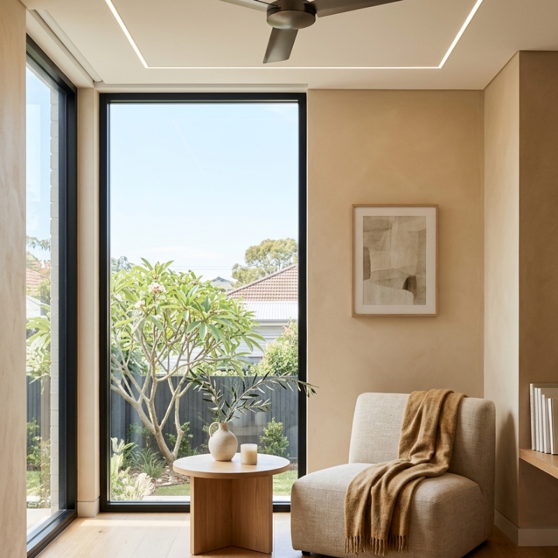 Warm neutral painted walls creating a bright and inviting Sydney home interior with natural sunlight